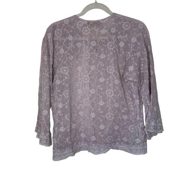 Johnny Was Purple Tie Front Relaxed Blouse size medium - Picture 2 of 3